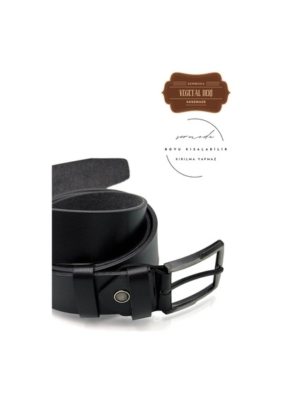 Sermoda 38 Mm Vegetal Deri Düz Kot Kemeri Siyah
