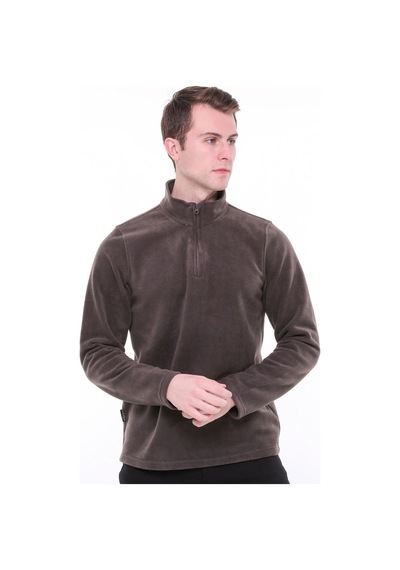 Uniprom Erkek Normal Kesim Dik Yaka Yarım Fermuarlı Polar Sweatshirt Füme