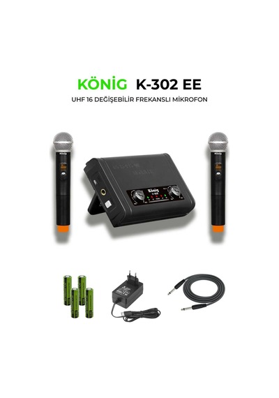 König K-302ee Uhf Çift Kanal Telsiz Mikrofon 2 El Kablosuz Mikrofon - 8697314964291