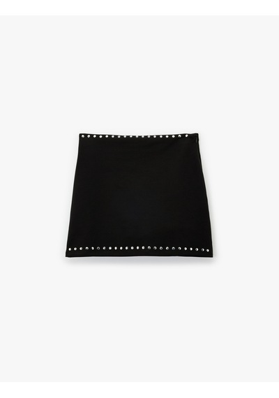 Koton Slim Fit Metal Aksesuar Detaylı Mini Şort Etek Siyah 6wal70040ık Siyah