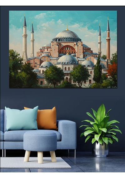 Ayasofya Ve İstanbul Manzarası Dekoratif Kanvas - Mdf Ahşap Tablo