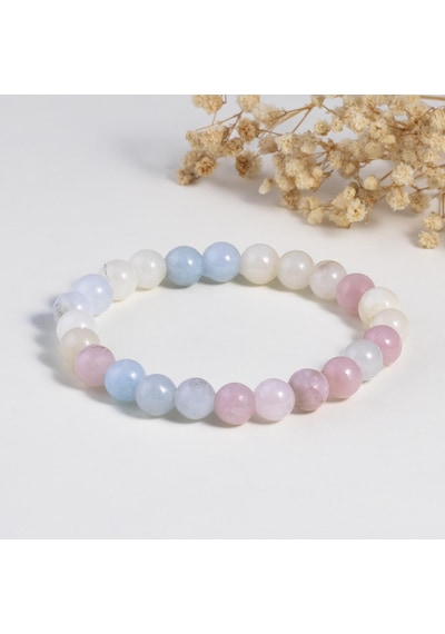 Gümüş Pazarım Morganit Taşı Doğal Taş Bileklik Pembe - Turkuaz