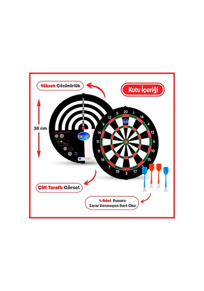 4 Oklu Mıknatıslı Profesyonel Dart Seti Çift Yönlü Manyetik Dart Askılı Dartboard