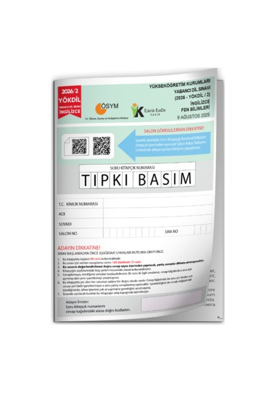 2026/2 Yökdil İngilizce Fen Bilimleri Ösym Çıkmış Soru Tıpkı Basım Deneme Kitapçığı Türkiye Geneli