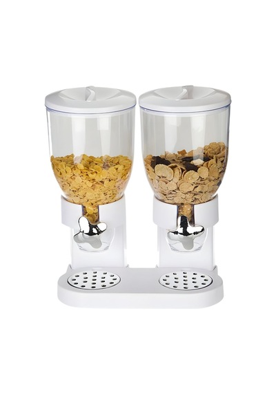 2 Li Cornflakes Dispenseri 7 L Çift Hazneli Müsli Granola Kuruyemiş Kahvaltı Tahılları Sunum Aparatı Beyaz