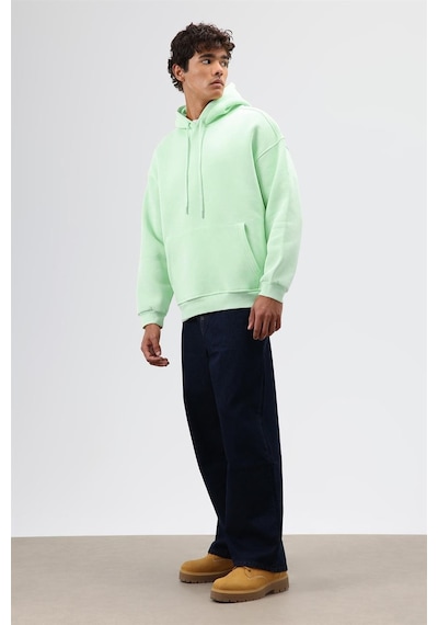 Vamos Basic Oversize Yıkamalı Hoodie Mint