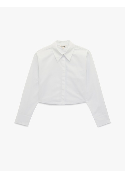 Koton Regular Fit Pamuklu Klasik Yaka Uzun Kollu Crop Gömlek Beyaz 6sak60103pw