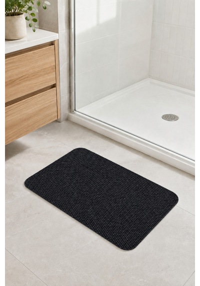 Yıkanabilir Banyo Paspası Kaymaz Taban Su Emici Duş Önü Lavabo Önü Tuvalet Önü Banyo Halısı 40x60 Cm Siyah