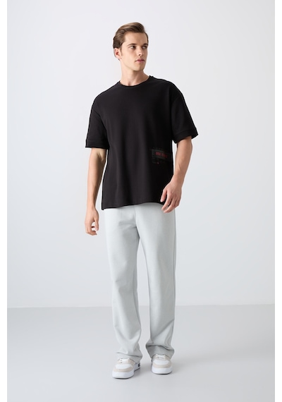 Tommy Life Siyah Pamuklu Kalın Yumuşak Dokulu Oversize Fit Baskılı Erkek T-shirt - 88322 001