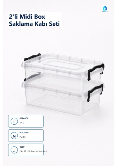 2'li Midi Box Saklama Kabı Seti Çok Renkli 2,2 L