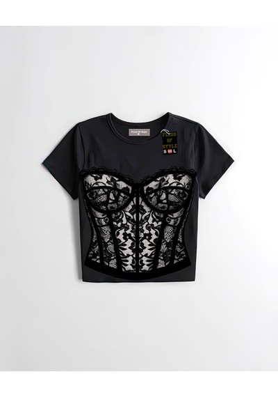 Flood Of Style Siyah Babby Tee Danteli Özel Tasarım