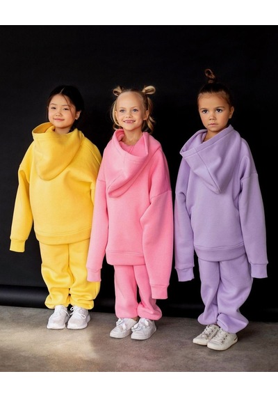 Kız Çocuk Nakışlı Slogan Hashtag Oversize Alt Üst Takım Kapüşonlu 3 İplik Şardonlu Açık Pembe