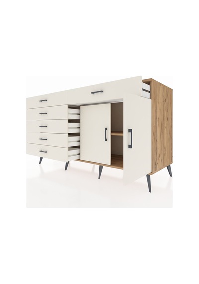 Kronos Konsol Tek Raflı 6 Çekmeceli 2 Kapaklı 176x59x99 Çam-aytaş Çam-aytaşı