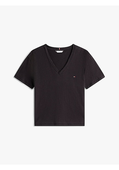 Tommy Hilfiger Slub Mdrn V-nk Ss T-shırt Kadın Siyah T-shirt - Ww0ww43901