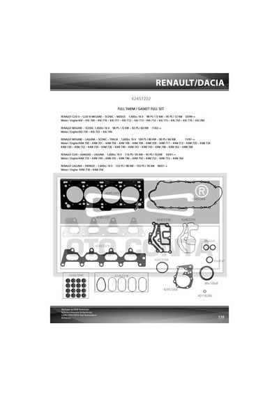 Otoconta 42457202-99 Motor Takım Contası Megane-clio-laguna-logan 1.4-1.6 16v K4j-k4m Keçeli Subap Lastikli 7700112739-8200356346