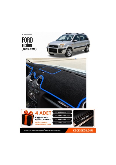 Ford Fusion 2009-2012 Uyumlu Torpido Koruma, Torpido Örtüsü, Torpido Kılıfı - Siyah Mavi