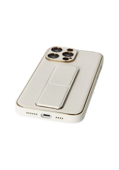 iPhone Uyumlu 13 Pro Kılıf Coco Deri Standlı Kapak - Beyaz
