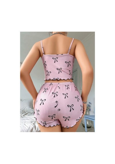 Lily Bianca Nightwear Askılı Göbek Kısmı Dekolteli Fiyonk Detaylı Ve Şortlu Penye Gecelik Pembe Lily Bianca Nightwear Askılı Göbek Kısmı Dekolteli Fiyonk Detaylı Ve Şortlu Penye Gecelik Pembe
