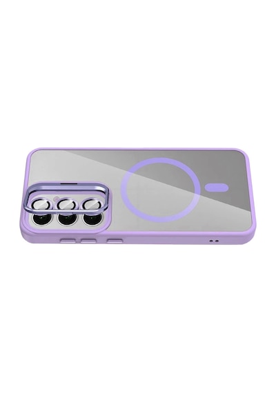 Joko Samsung Galaxy S24 Fe Remim Lensli Magsafe Standlı Kapak - Lila Düz Renkli