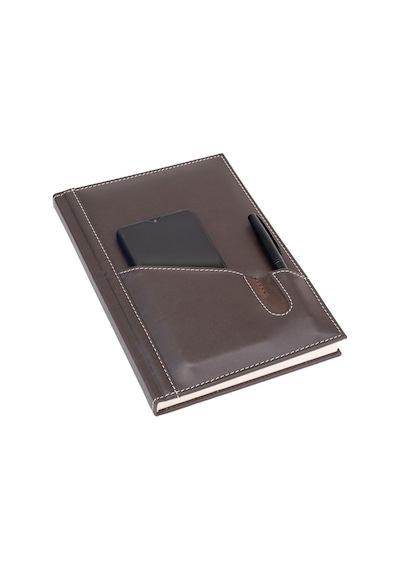 2K 2027 Yeni Yıl Günlük Çizgili Ajanda Deri Telefon Kılıflı Kapak 17x24 CM - Kahve Kahverengi