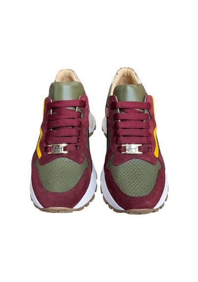 Yeşil Hakiki Deri Bordo Garnili Comfort Taban Bağcıklı Sneaker Yeşil