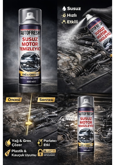 Susuz Motor Temizleyici Sprey 500 Ml Yağ & Gres Çözücü, Parlatıcı Etkili Motor Temizliği