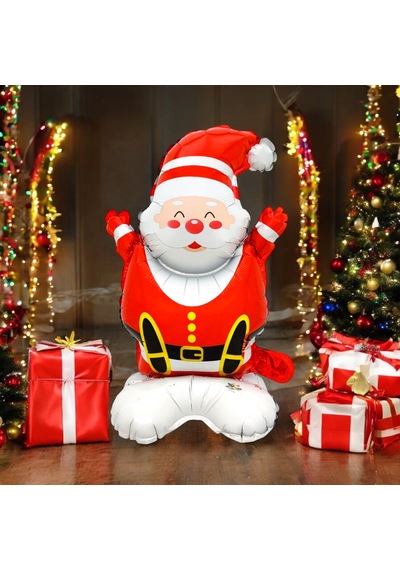 Ayaklı Küçük Oturan Noel Baba Folyo Balon 59x35 Cm Kırmızı - Beyaz
