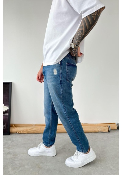Mavi Soft Degrade Yırtıklı Boyfriend Pantolon