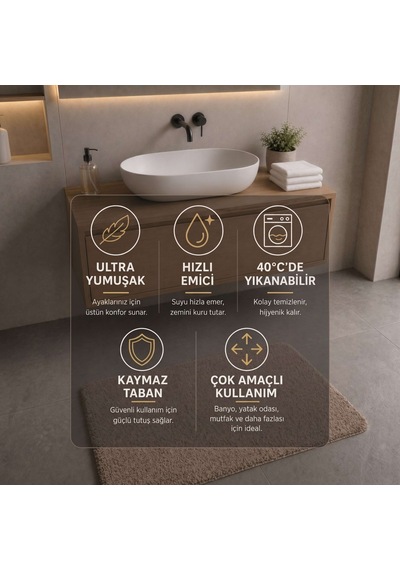 Queen Ultra Soft 2’li Paspas Seti | Bej 50x80 + 80x120 CM Banyo, Mutfak ve Antre Çok Amaçlı Kullanım