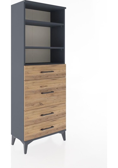 Arges Dolap 3 Raflı 4 Çekmeceli 60x30x163 Antrasit-çam Antrasit