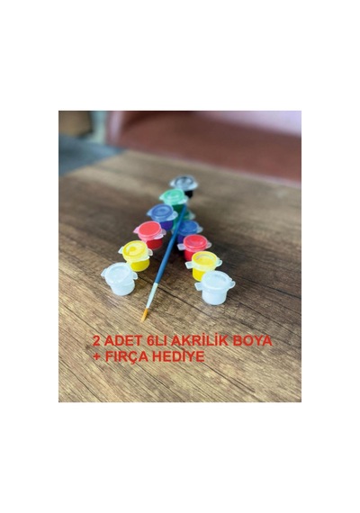 Akrilik Boya 6renk Firça Hediye 2 Set Beyaz-sarı-kırmızı-mavi-yeşil-siyah