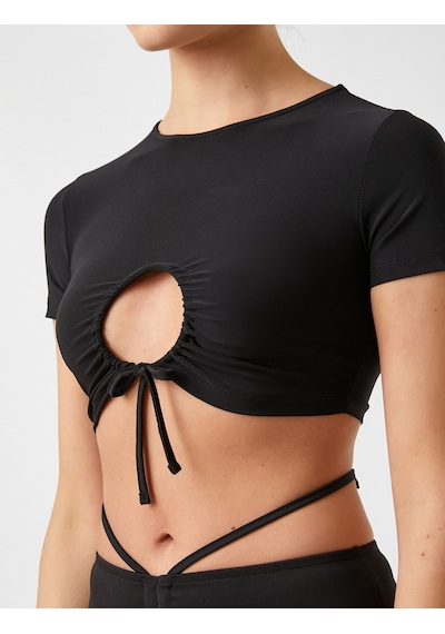Koton Pencere Detaylı Crop Kısa Kollu Tişört Siyah 2sak50107ek Siyah