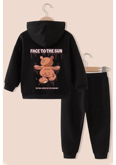 Uyguntarz Çocuk Face To The Sun Baskılı Eşofman Takımı Siyah