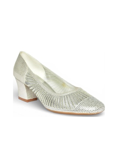 Fox Shoes Y820854514 Gümüş Sim Kalın Topuklu Kadın Ayakkabı Gümüş