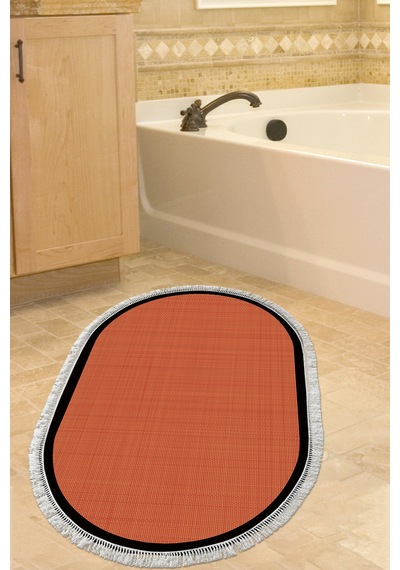 Kaymaz Taban Djt Banyo Mutfak Salon Halı Star Pamuk Saçaklı Oval Dokuma Desen E5007 Kiremit