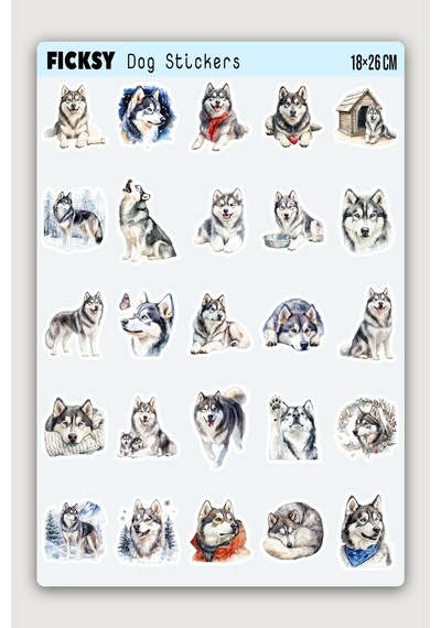 Sibirya Kurdu Köpek Sticker Seti - 25 Adet Etiket Çıkartma Diğer