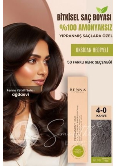 Renna Amonyaksız Bitkisel Yıpranmış Saçlar İçin Saç Boyası 4-0 Kahve 60ml