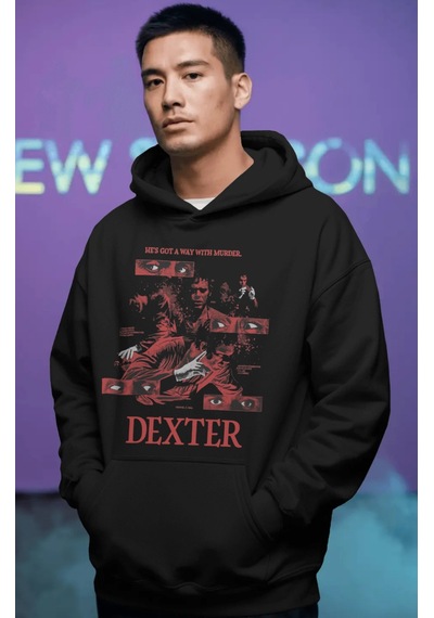 Sevbano Efsane Dizi Dexter Ön Baskılı Unisex Oversize Premium Hoodie Siyah