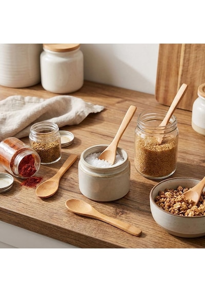 12'li Bambu Mini Kaşık Seti 13 Cm, Baharat, Bal, Reçel, Kahve Ve Servis Kaşığı, Küçük Kavanozlar İçin Doğal
