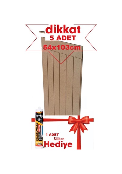 Dekoratif Duvar Paneli Boyanabilir Ahşap 6 Mm Ham Mdf Dekoratif Panel 5 Adet 54 X 103 Cm