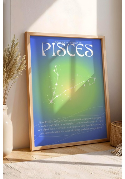 Pisces Balık Burcu Çerçeveli Tablo Aura Enerji Renkleri Astrolojik Takım Yıldızı Sembolü