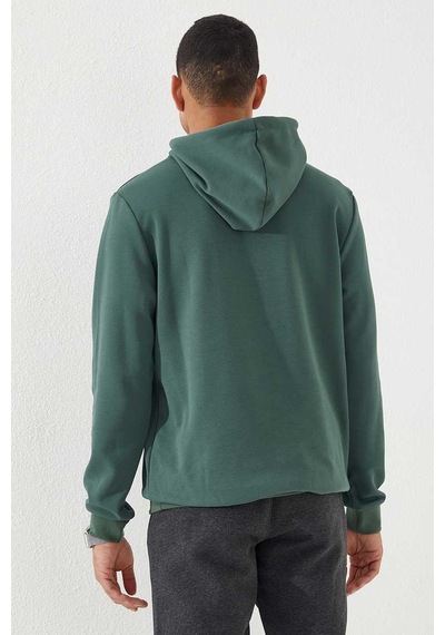 Tommy Life Yeşil Kamuflaj Desen Baskılı Standart Kalıp Kapüşonlu Erkek Sweatshirt - 87884 Yeşil