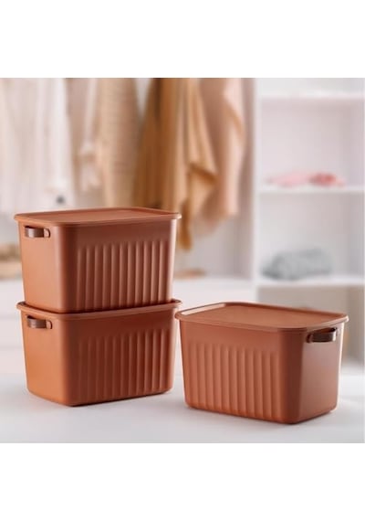 1 Adet Düzenleyici Kapaklı Kutu, Dekoratif Saklama Kutusu, Organizer 35cm 25cm 22cm Kremit 15 Litre Açık Ahşap