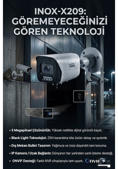 Inox-x209 5mp Black Light Bullet Ip Güvenlik Kamerası - Zifiri Karanlıkta Tam Renkli Dış Mekan Ağ Kamerası