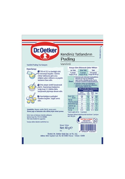Dr.oetker Kendiniz Tatlandırın Şekersiz Puding Vanilinli 40 G - 772024274