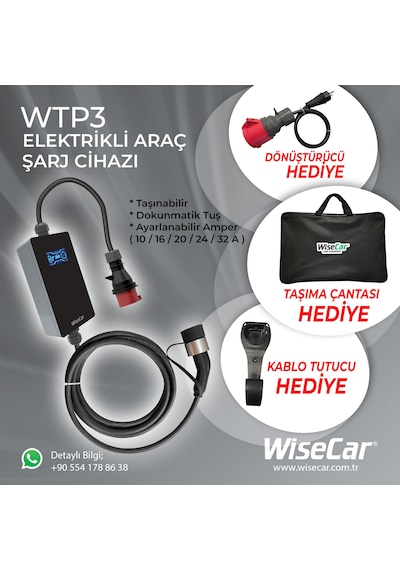 Wisecar Wtp3 22 & 11 Kw Taşınabilir Yapay Zeka Destekli Akıllı Elektrikli Araç Şarj Cihazı Mobil Uygulama & Wisecar Aı 22 kw
