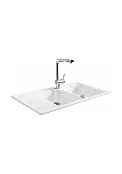 Nuevo Sonas 6 S Seramik Eviye 60 Cm 1,5 Gözlü Parlak Beyaz Çift Yönlü 304162 krom