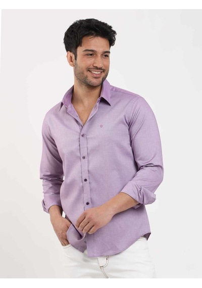 Dufy Lila Erkek Slim Fit Düz Brent Düğmeli Yaka Uzun Kol Gömlek - 102464-lila Lila