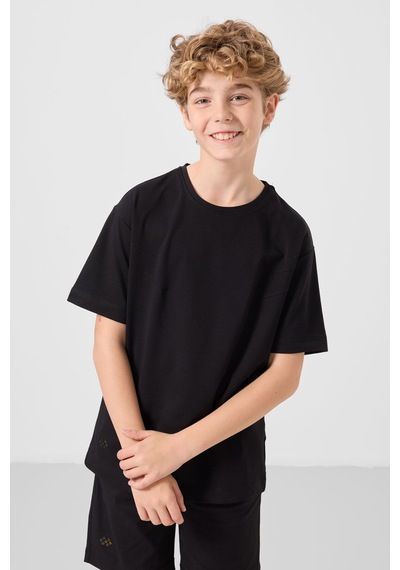 Siyah Pamuklu Oversize Fit Dokuma Hafif Esnek Chino Erkek Çocuk Şort Takım - 11277 Siyah