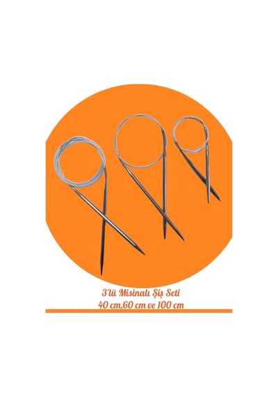 Masal Örgü Evi Çelik Telli Misinalı Örgü Şişi Seti, 40cm 60cm Ve 100cm Uzunluk, 3'lü Set, Dikişsiz Bere Ve Yaka Örgüsü İçin, Deforme Olmayan Çelik Tel 7